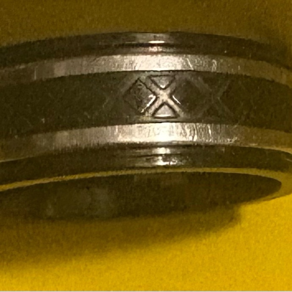 Black Men's Stainless Steel Ring with Decorative Cross Detail